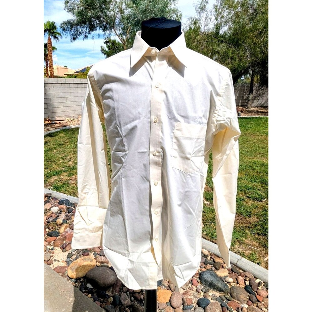 Arrow Bradstreet L/S Button-Down USA Beige Dress Shirt Sz15/32-33 Vintage NOS